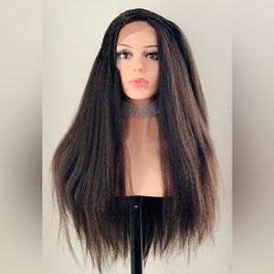 “It’s a Wig” Long Brown Synthetic Lace Front Wig Braided at the Crown - NWT!